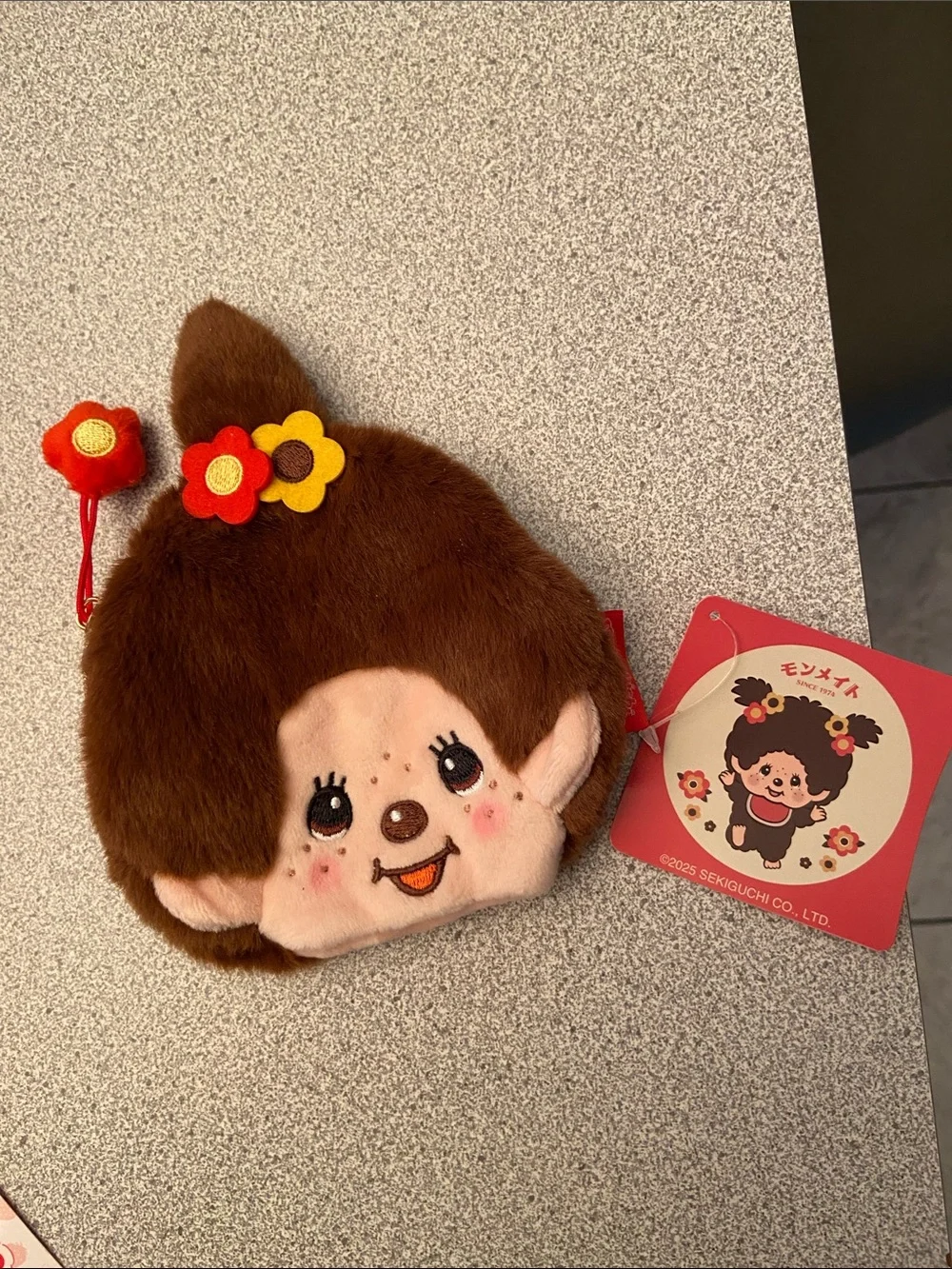 Monchhichi Plush Coin Purse - Brown with Floral Hair Clips